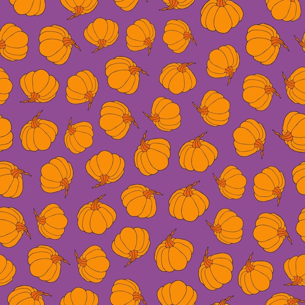 Autumn seamless pattern square background hand drawn pumpkins