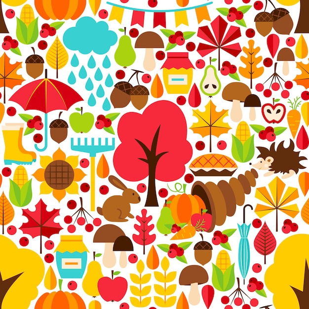 Autumn Seamless Pattern. Vector Background. Fall Season.