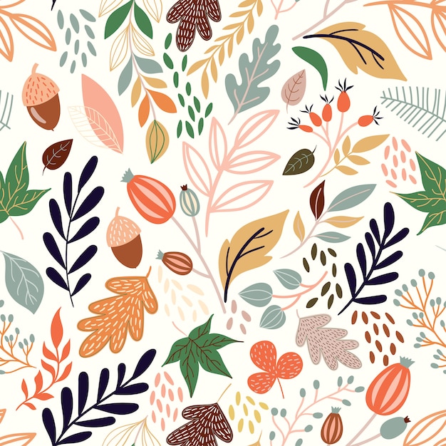 Autumn seamless pattern with decorative seasonal elements 