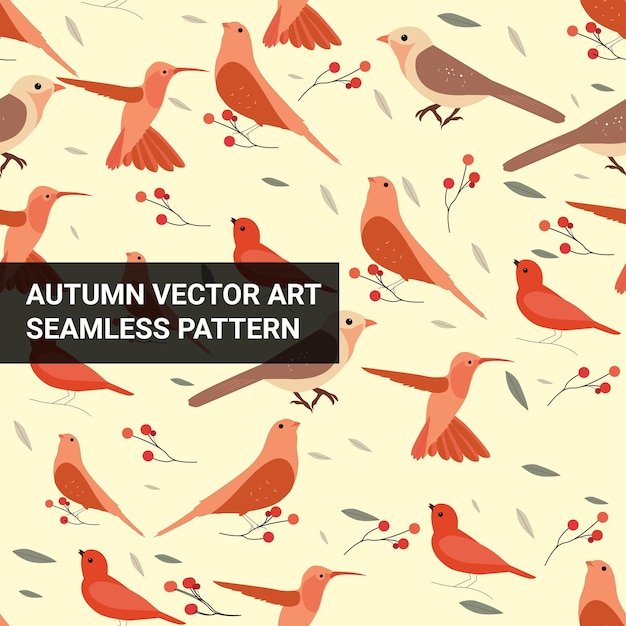 Autumn seamless pattern with different leaves and birds