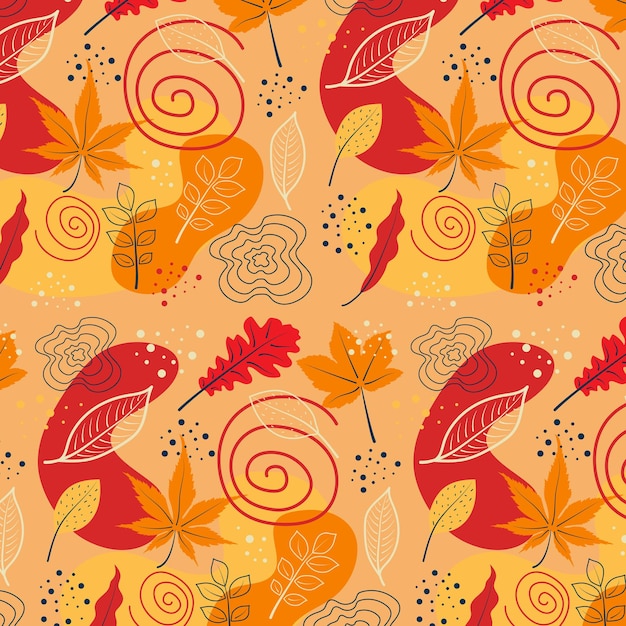 Autumn seamless pattern with different leaves and seasonal colors