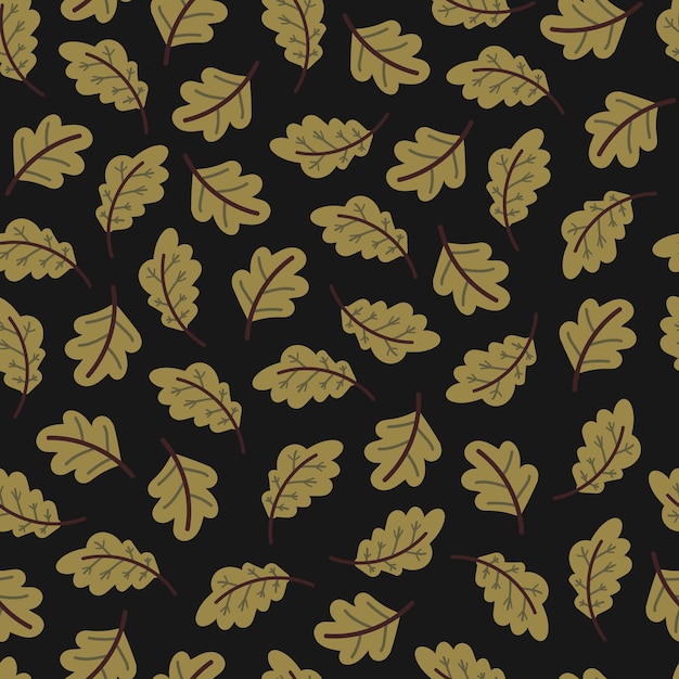  autumn seamless pattern with Oak Leaf. Hand drawn print for fabric and wrapping paper. Repeated texture with natural elements for fall season.