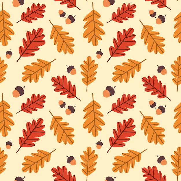 Autumn Seamless Pattern Yellow Oak Leaves Ornament Fall Season