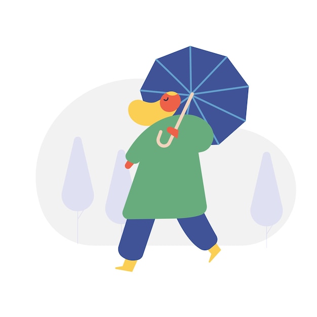 Autumn season Fall rain People silhouette with umbrella flat vector