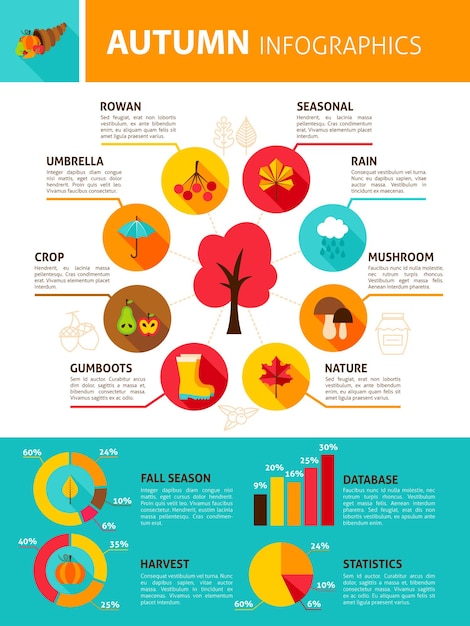 Autumn Season Infographics. Vector Illustration of Fall Concept.