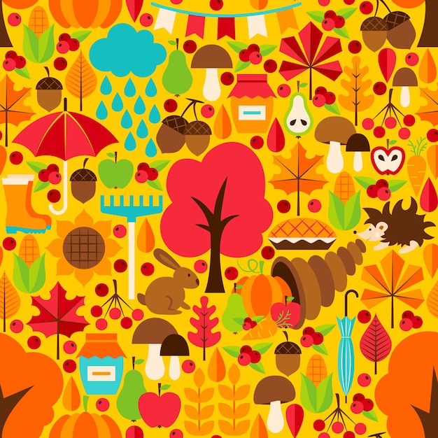 Autumn Season Seamless Pattern. Vector Background. Fall Seasonal Texture.