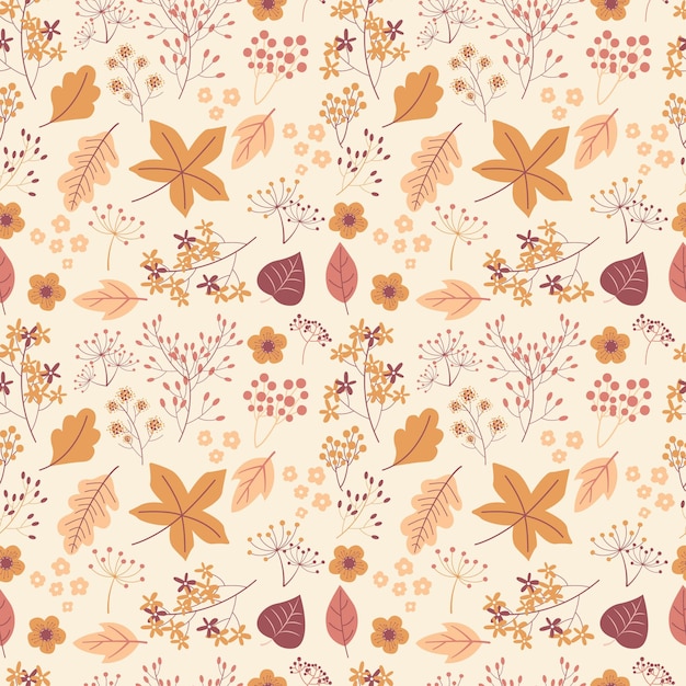 Autumn season seamless pattern with autumn leaves illustration