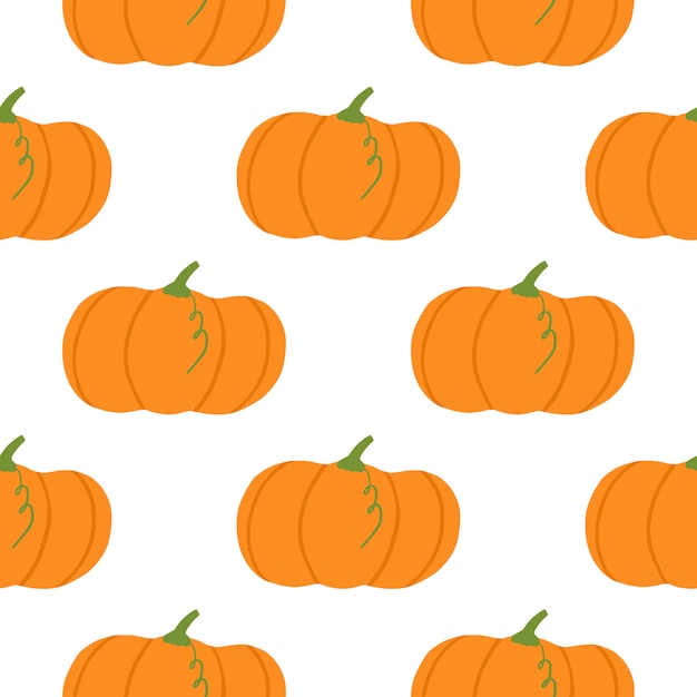 Autumn season seamless pattern with isolated pumpkin elements. White background on fall backdrop.