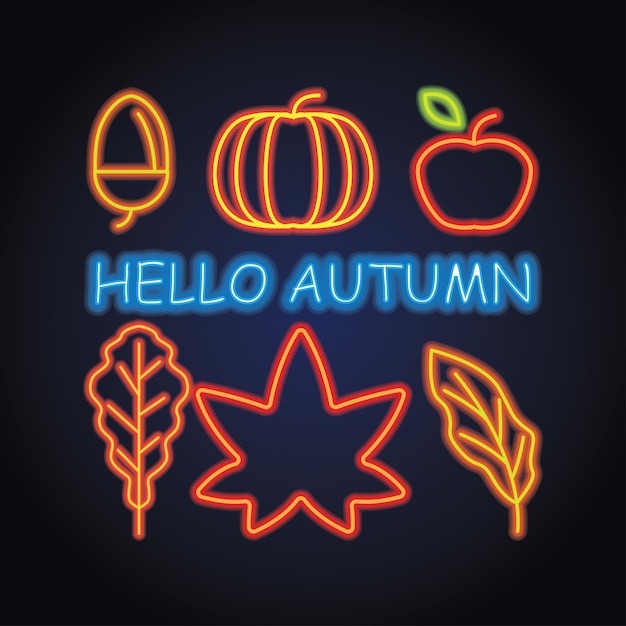 autumn season with neon light effect. vector illustration