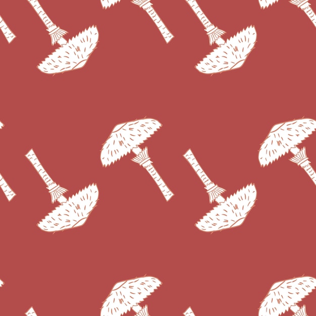 Autumn seasonal seamless pattern with simple white mushroom shapes.