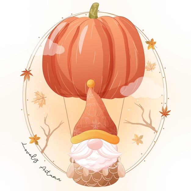 Autumn series cute gnome illustration