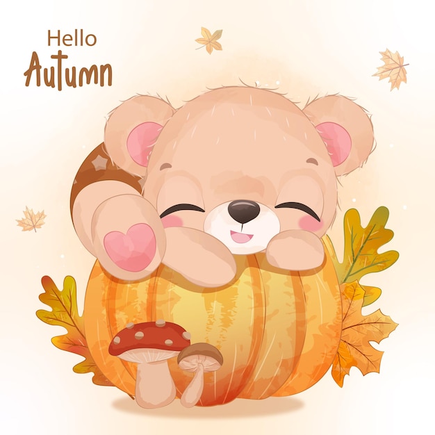 Autumn series little bear illustration