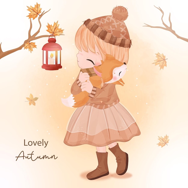 Autumn series little girl illustration