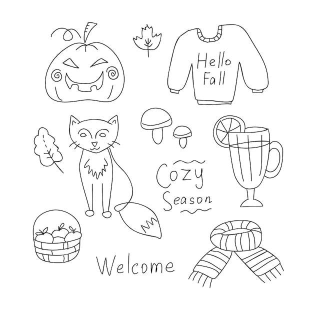 Autumn simple doodle set