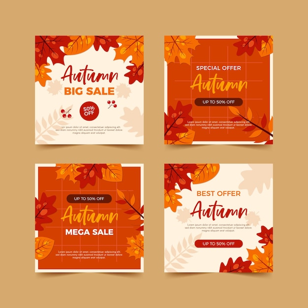 Vector autumn social media post collection