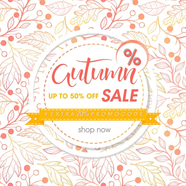 Autumn special offer bannerHand drawn lettering autumn with seamless pattern in fall colorsSale season card perfect for printsflyersbannerspromotionspecial offer and moreVector autumn promo