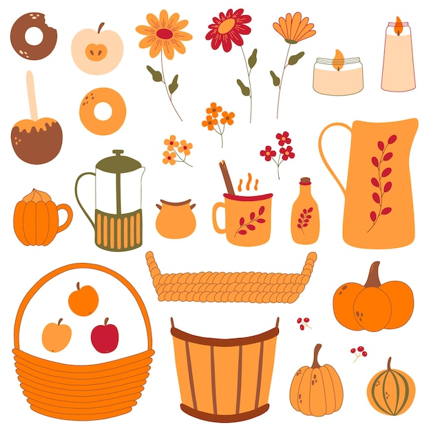 Autumn stickers collection with cute seasonal elements