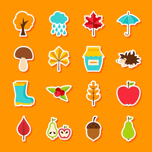 Vector autumn stickers. vector illustration flat style. set of fall seasonal symbols.