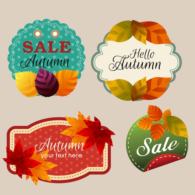 Autumn stickers with unique leaves