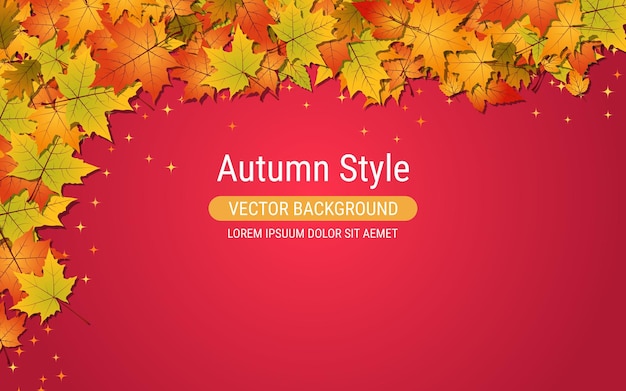 Autumn style red background with colorful leaves