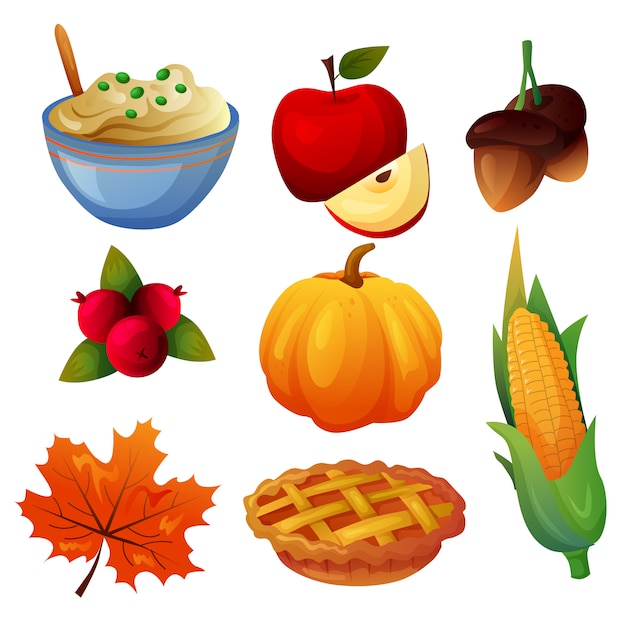 Autumn thanksgiving item icon set