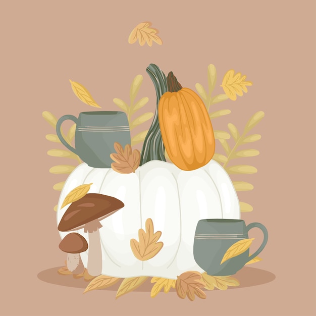 Vector autumn theme art with pumpkins. cozy vector art