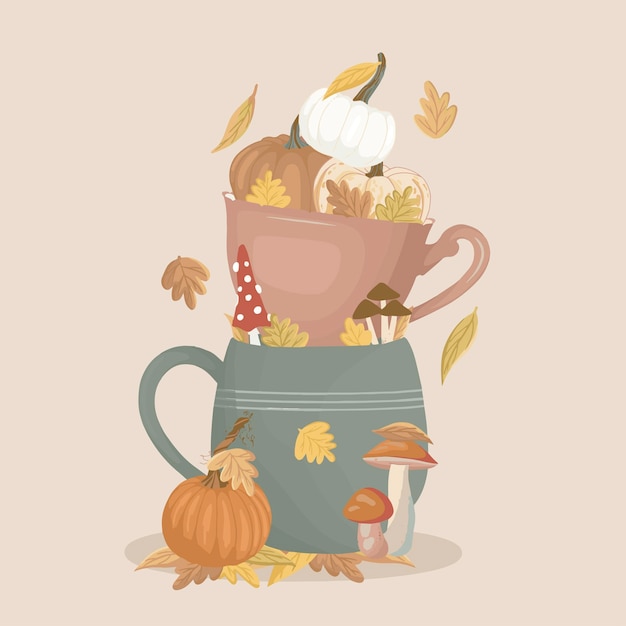 Autumn theme illustrations, cozy vector art