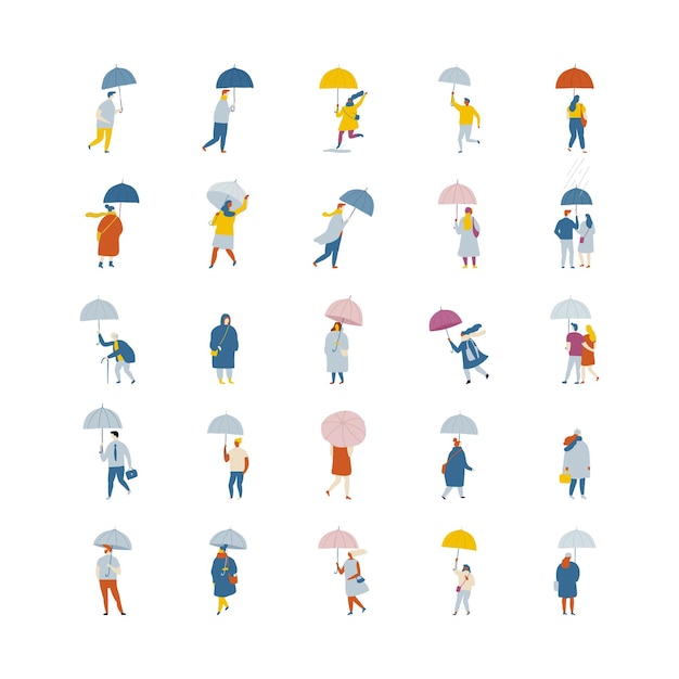 Autumn tiny People flat vector set