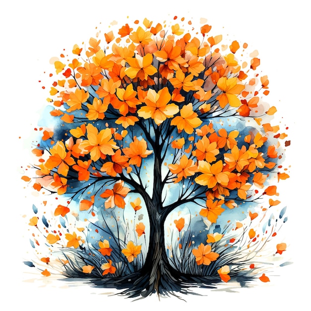 Autumn tree watercolor paint art