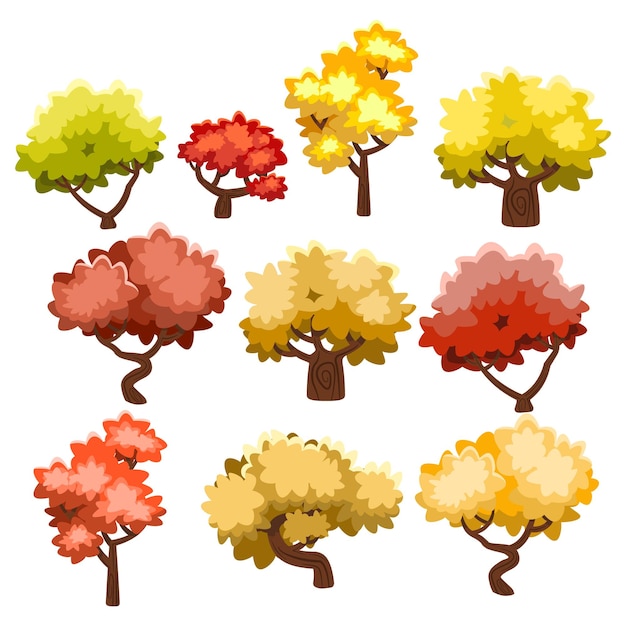 autumn trees cartoon vector illustration