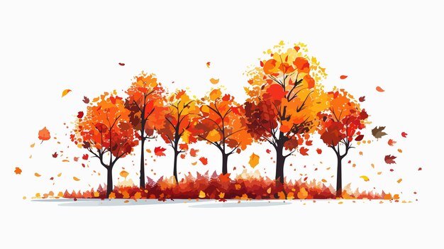 Vector autumn trees and isolated leaves on a white background