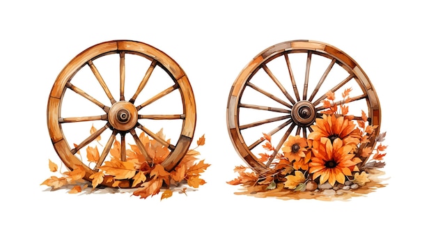 Autumn Wagon wheel clipart isolated vector illustration