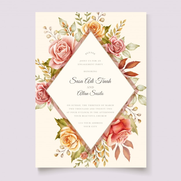 autumn watercolor floral invitation card