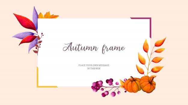 Autumn watercolor rectangular frame with colorful leaves