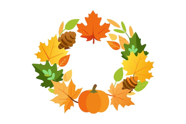 Autumn wreath with colorful leaves and pumpkin perfect for fall and Thanksgiving decorations