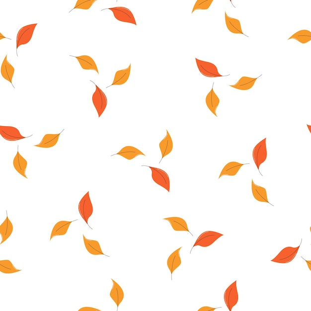 Autumn yellow leaves seamless pattern on white background in flat style