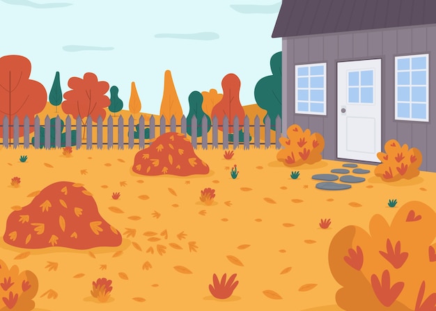 Autumnal backyard flat color illustration