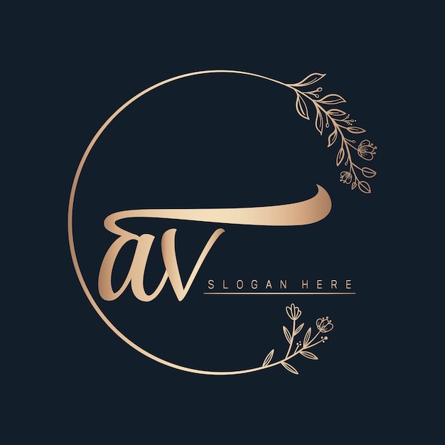 av calligraphic and signature vector logo design with circle in gold color leaf and flower