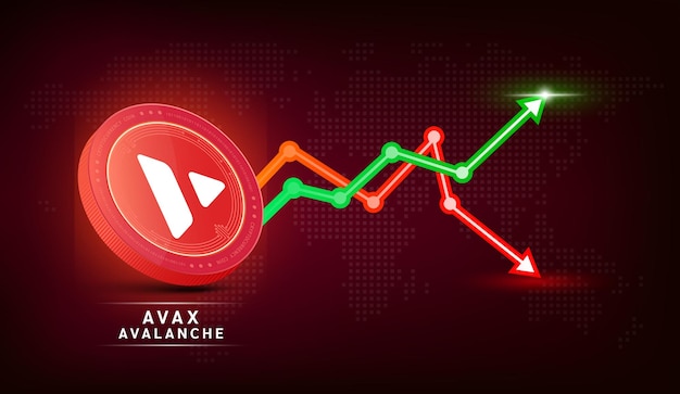 Avalanche coin red Cryptocurrency token symbol with stock market investment trading graph green red