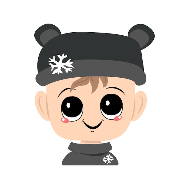 Avatar of a child with big eyes and a wide smile in a bear hat with a snowflake a cute kid with a jo...