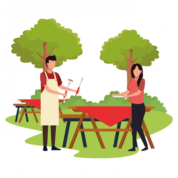 Avatar man and woman in a picnic outdoor