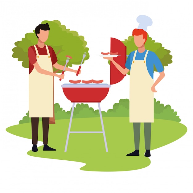 Avatar men cooking in a bbq grill outdoor