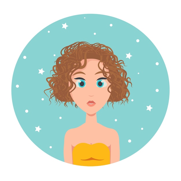 Avatar of a redhaired girl with short hair square haircut and big blue eyes vector illustration