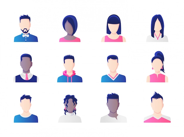 Avatar set. Group of working people diversity, diverse business men and women avatar icons.  illustration of flat design people characters.