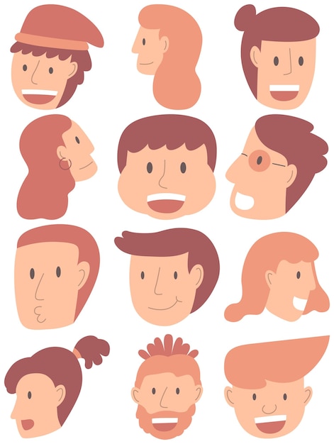 Avatar vector set Avatar simple cartoon style Face simple cartoon style