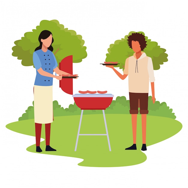 Avatar woman and man in a bbq grill outdoor