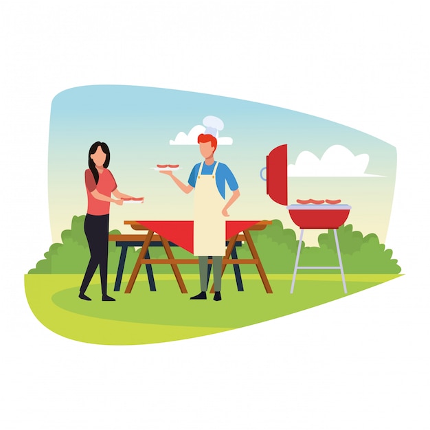 Avatar woman and man cooking in a bbq grill