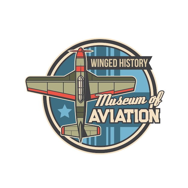 Aviation museum vector icon with vintage plane