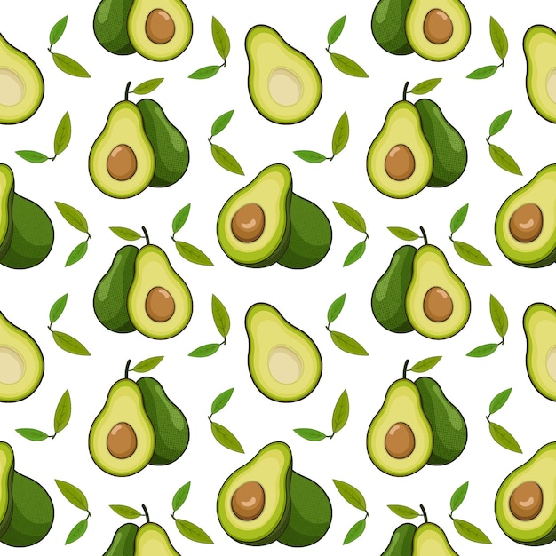 Avocado cartoon background, avocado fruit seamless pattern