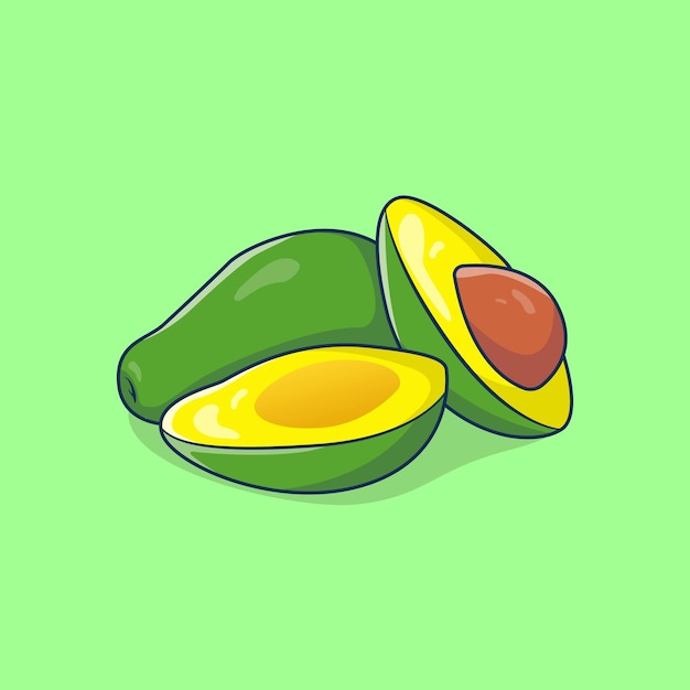 Avocado fruit illustration avocado and slices of avocado Premium Vector